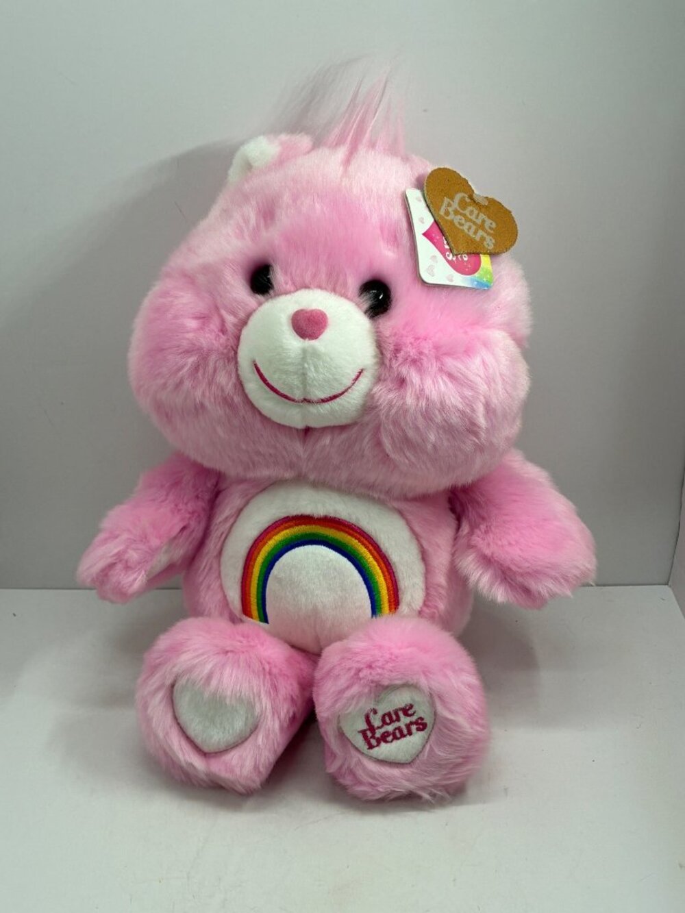 Vintage Gund Care Bears Plush Pink Cheer Bear Rainbow Belly 13" Stuffed Animal